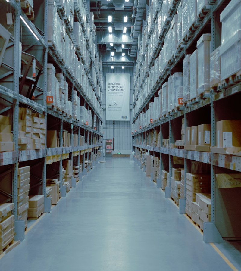 Warehouse shelves stocked with parts